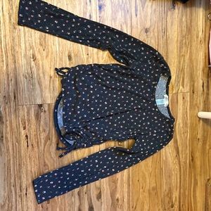 Black floral long sleeve with drawstrings